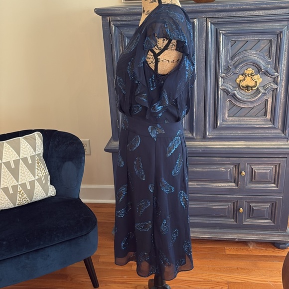 BCBGMaxazria Sheila holiday dress new NWT blue feather glitter sparkle s 6 $368 - Picture 3 of 8